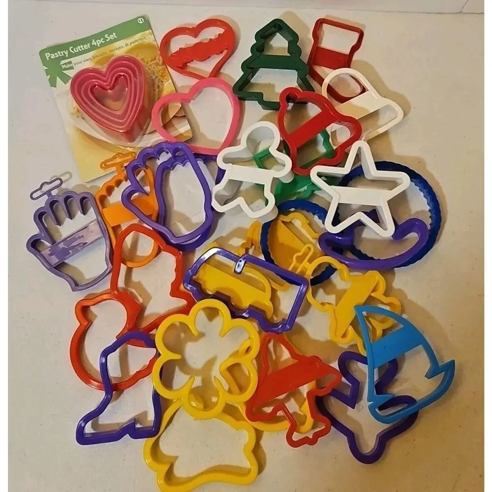Assorted Lot Of Plastic Cookie Cutters fun shapes for baking & crafts